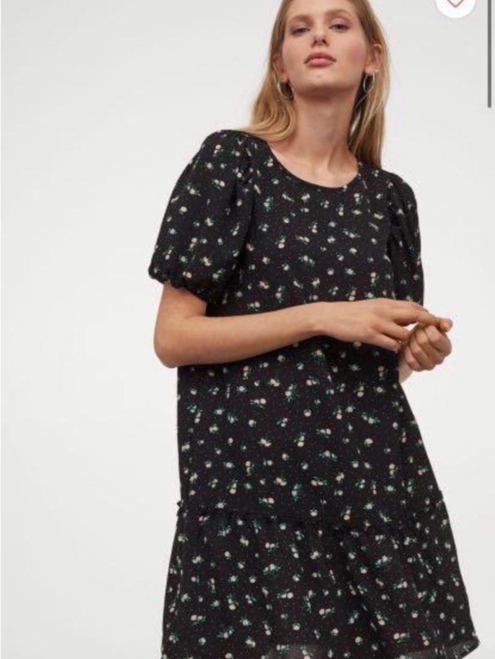 H&M Black Floral Short Sleeve Dress